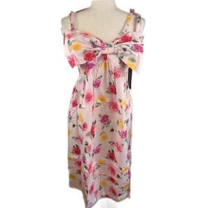 New WILDFOX Laurent‎ Pink Floral Midi Retro Bow Dress Women's Size Large